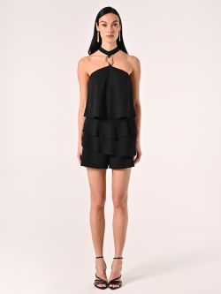 Kurzer Overall mit Volants in Schwarz det_1