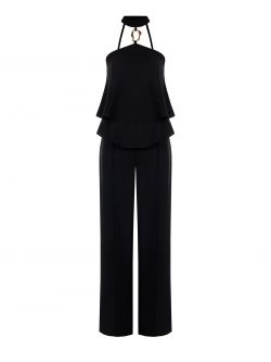 Black Flouncy Jumpsuit with Jewel Detail det_4