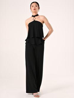 Black Flouncy Jumpsuit with Jewel Detail in_i7