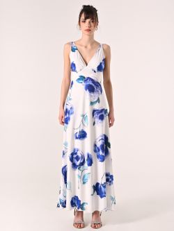 Vestido largo con estampado floral azul det_1