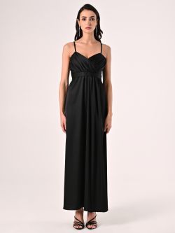 Black Empire-Waist Dress in Satin det_1