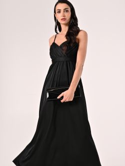 Black Empire-Waist Dress in Satin sp_e1