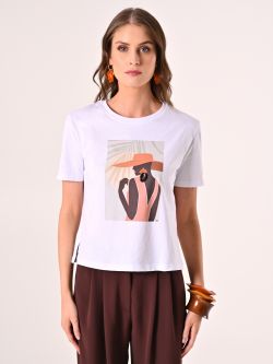 Camiseta de algodón con estampado y colgante de pedrería det_2