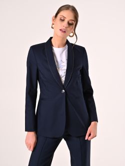 Giacca Blu in Cotone con Impunture a Contrasto in_i7