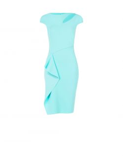 Aqua Green Sheath Dress with Ruffles det_4