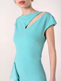 Aqua Green Sheath Dress with Ruffles in_i5
