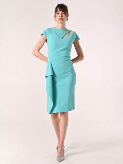 Aqua Green Sheath Dress with Ruffles in_i7