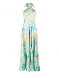 Robe longue imprimé abstrait beige foncé et vert d’eau det_4