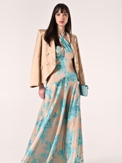 Robe longue imprimé abstrait beige foncé et vert d’eau sp_e1