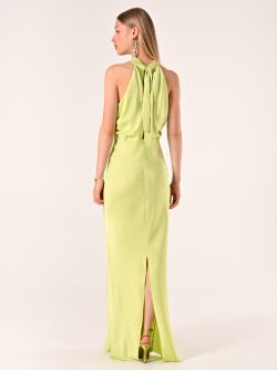 Fließendes Kleid aus Satin in Limette det_3