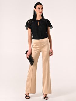 Pantaloni in Raso di Viscosa Beige Scuro sp_e1