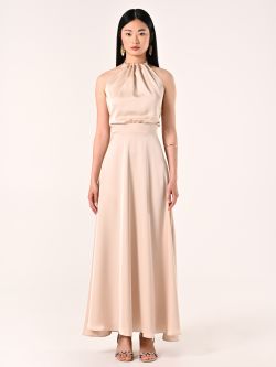 Vestido largo de satén beige claro det_1
