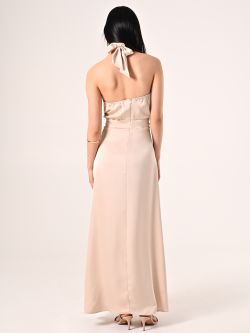 Vestido largo de satén beige claro det_3