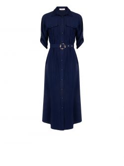 Robe chemise bleu marine en viscose mélangée effet froissée det_4