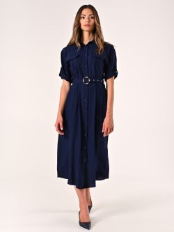 Chemisier Blu Navy in Misto Viscosa effetto Crinkle in_i7