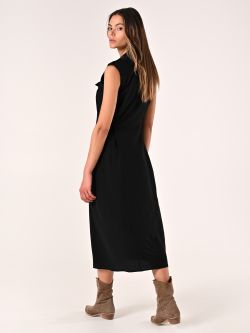 Black Shirt Dress with Horn-effect Buttons det_3