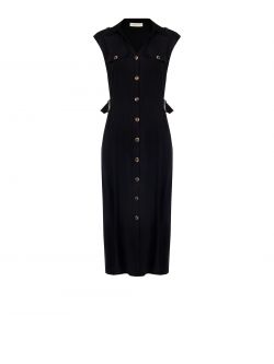 Black Shirt Dress with Horn-effect Buttons det_4
