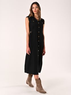 Black Shirt Dress with Horn-effect Buttons in_i7