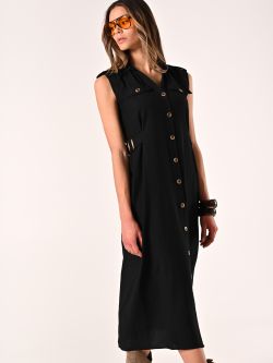 Black Shirt Dress with Horn-effect Buttons sp_e1