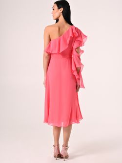 Kleid mit einer freien Schulter aus Georgette in Kamelienrosa det_3