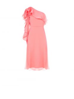 Kleid mit einer freien Schulter aus Georgette in Kamelienrosa det_4