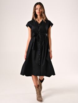 Black Cotton Shirt Dress in_i7