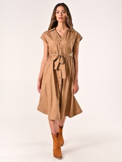 Tobacco Brown Cotton Shirt Dress in_i7