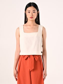 White Crop Top in Viscose Linen det_2