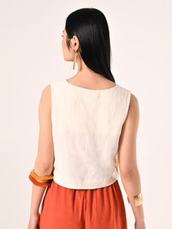 White Crop Top in Viscose Linen det_3