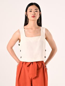 White Crop Top in Viscose Linen in_i7