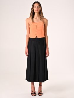Jupe midi évasée noire en coton det_1