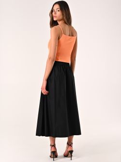 Jupe midi évasée noire en coton det_3