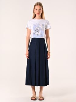 Gonna Midi a Ruota in Cotone Blu det_1