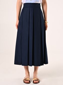 Gonna Midi a Ruota in Cotone Blu det_2