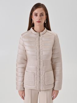 Lightweight beige puffer jacket with lurex tweed detailing det_2