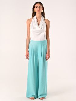 Aqua Green Wide Trousers in Crinkled Viscose Blend det_1