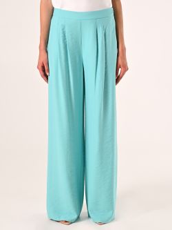 Aqua Green Wide Trousers in Crinkled Viscose Blend det_2