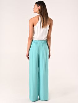 Aqua Green Wide Trousers in Crinkled Viscose Blend det_3