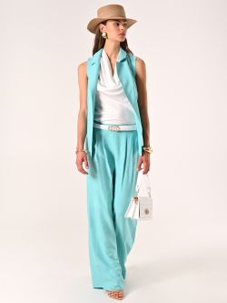Aqua Green Wide Trousers in Crinkled Viscose Blend sp_e1