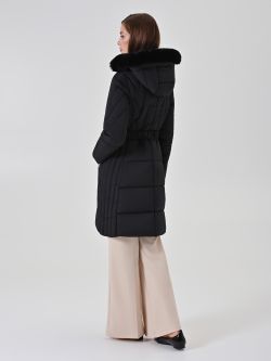 Black quilted belted puffer jacket det_3