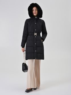 Black quilted belted puffer jacket sp_e1