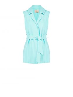 Aqua Green Waistcoat in Crinkled Viscose Blend with Belt det_4