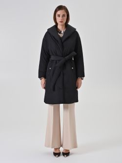 Black Belted Robe Puffer Jacket det_1