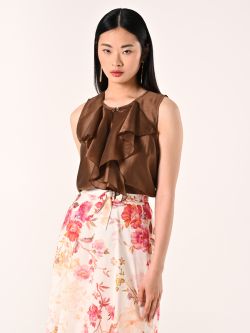 Brown Ruffled Blouse in_i7