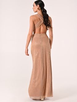 Vestido nude con lentejuelas y detalles de cut-out det_3