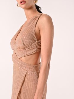 Vestido nude con lentejuelas y detalles de cut-out in_i5