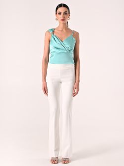 Aqua Green One-shoulder Top with Gold Decorations det_1