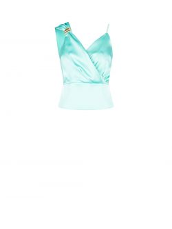 Aqua Green One-shoulder Top with Gold Decorations det_4
