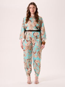 Curvy-Hose mit Paisleymuster in Wassergrün det_1