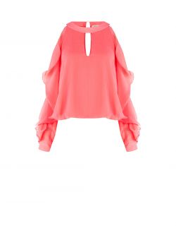 Bluse mit Rüschen in Kamelienrosa det_4